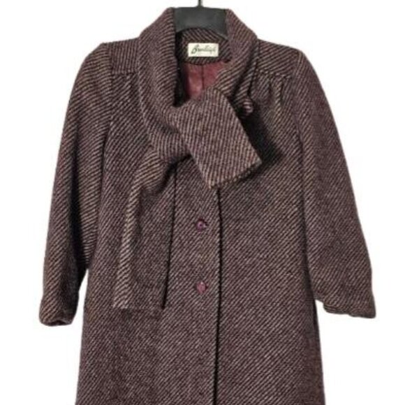 Bromleigh Purple or Burgundy Vintage Wool Tweed Coat Approximate Size Medium - Picture 1 of 10